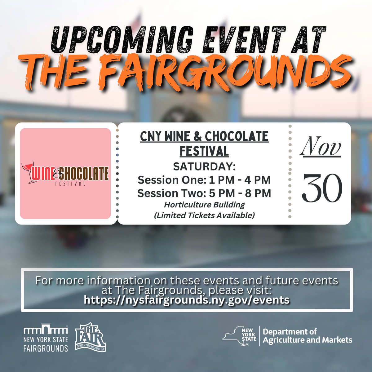 Indulge post-Thanksgiving at the CNY Wine &amp; Chocolate Festival! 🍷🦃 Dive into NY's finest wines, spirits, and ciders this weekend at The Fairgrounds. Pair your sips with sublime chocolates 🍫, explore mini boutiques with unique finds, from purses to jewelry.