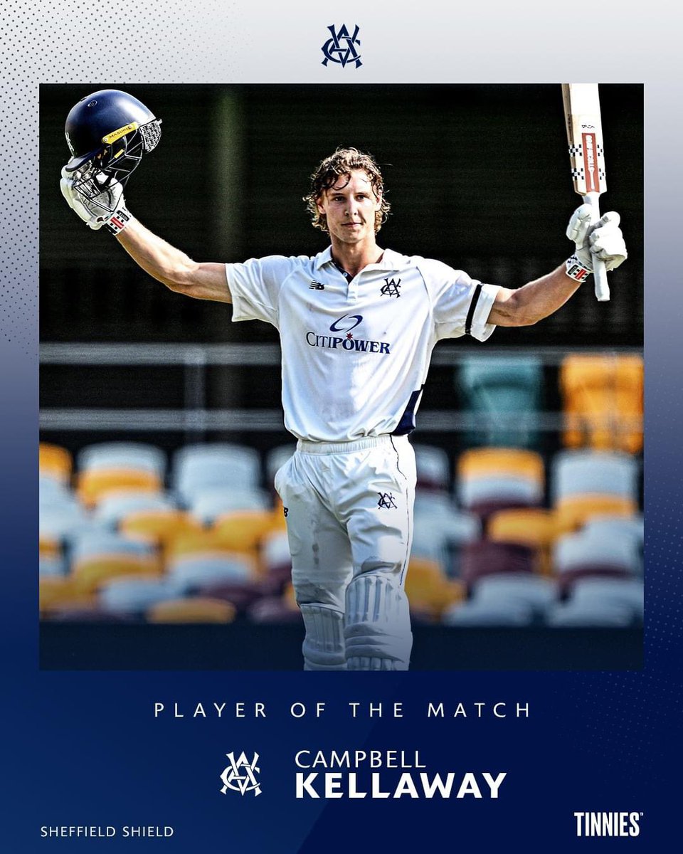 VicStateCricket's tweet photo. ✅ Comeback win 
✅ Maiden first-class ton 
✅ Tinnies Player of the Match https://t.co/Fymzt81UxO