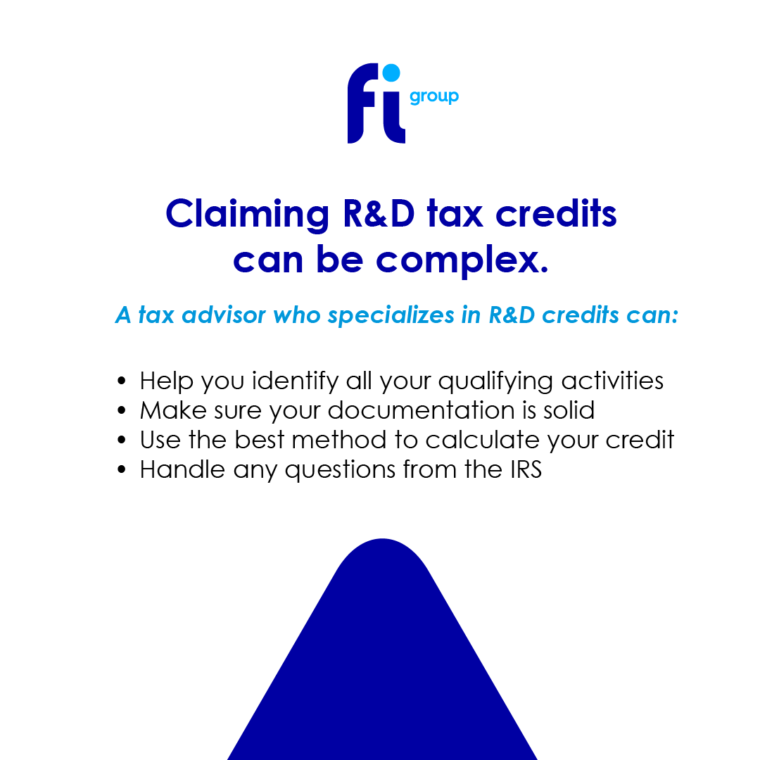 💡 Claiming R&amp;D Tax Credits Can Be Complex💸

Navigating the world of R&amp;D tax credits can be tricky, but a specialized tax advisor can make it easier for you! Here’s how they can help:

✅ Identify all your qualifying activities

✅ Ensure your documentation is rock solid

✅ Use