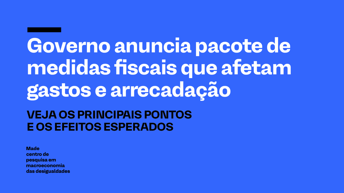 made_usp's tweet photo. O Ministro da Fazenda, Fernando Haddad, anunciou hoje, em pronunciamento nacional, um pacote que inclui, entre outras, mudanças no imposto de renda, no salário mínimo e na Previdência. O Made comenta aqui os principais pontos e aponta alguns efeitos esperados. https://t.co/aHD8YmKMKK