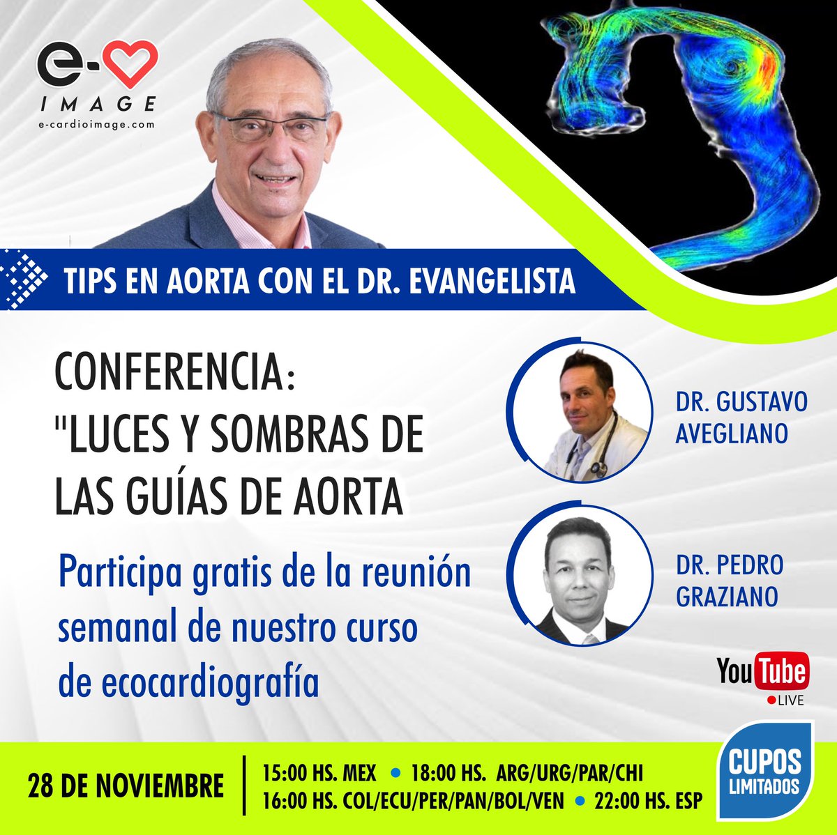 Tips en aorta con el Dr. Evangelista 🫀 

Conferencia: “Luces y sombras de las guías de aorta” 

✅ Participa gratis de la reunión semanal de nuestro curso de ecocardiografía.

👉🏻 28 de noviembre.

Inscríbete aquí:

us02web.zoom.us/meeting/regist…