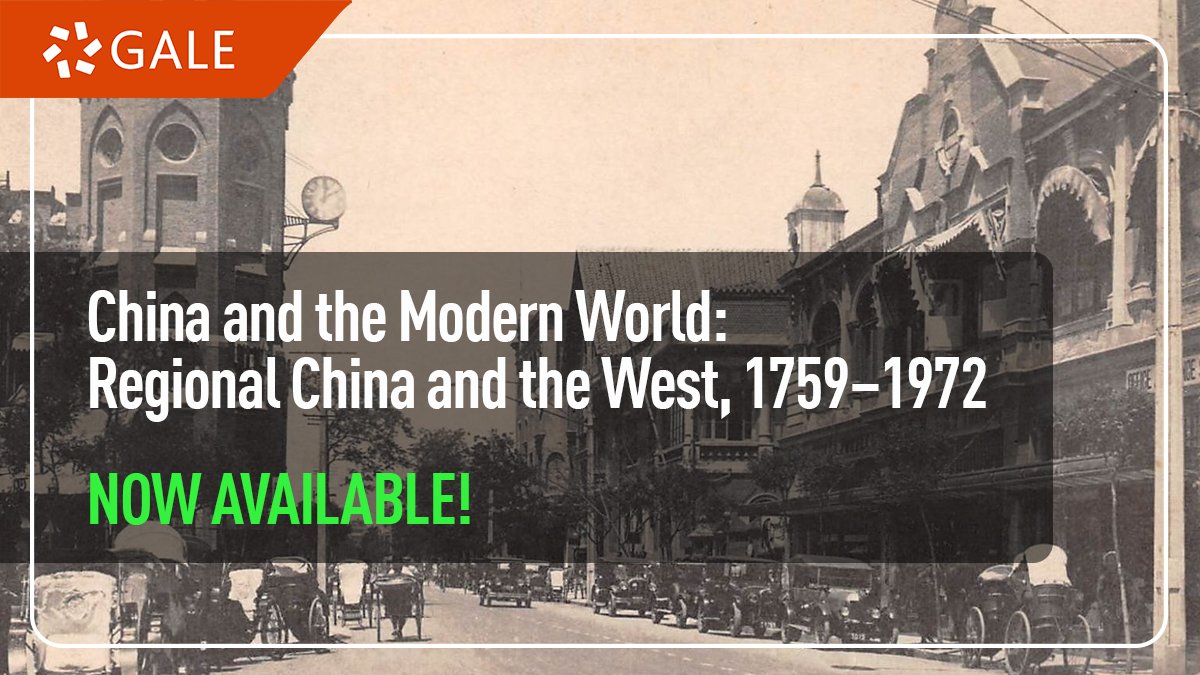 We are excited to announce that our newest Gale Primary Sources archive: China and the Modern World: Regional China and the West, 1759–1972 has been released and is now available for purchase or trial. Contact us at anz.gale@cengage.com to learn more. #GalePrimarySources #China