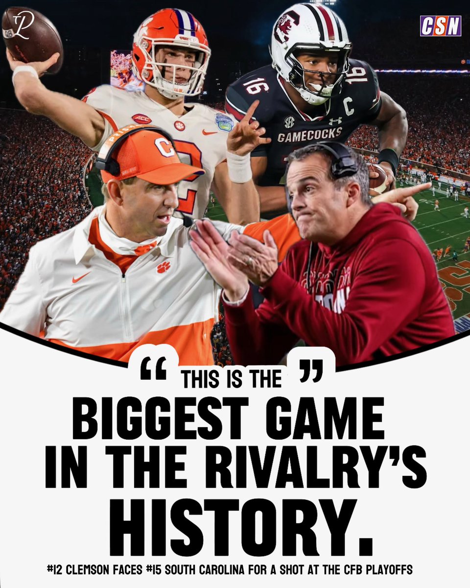 darienrencher's tweet photo. this is the BIGGEST game in the rivalry’s history between Clemson and UofSC

this game has always been for major bragging rights, but this game in particular holds more weight than any of the matchups prior.

🐅 vs 🐓 https://t.co/OccHXELV1N