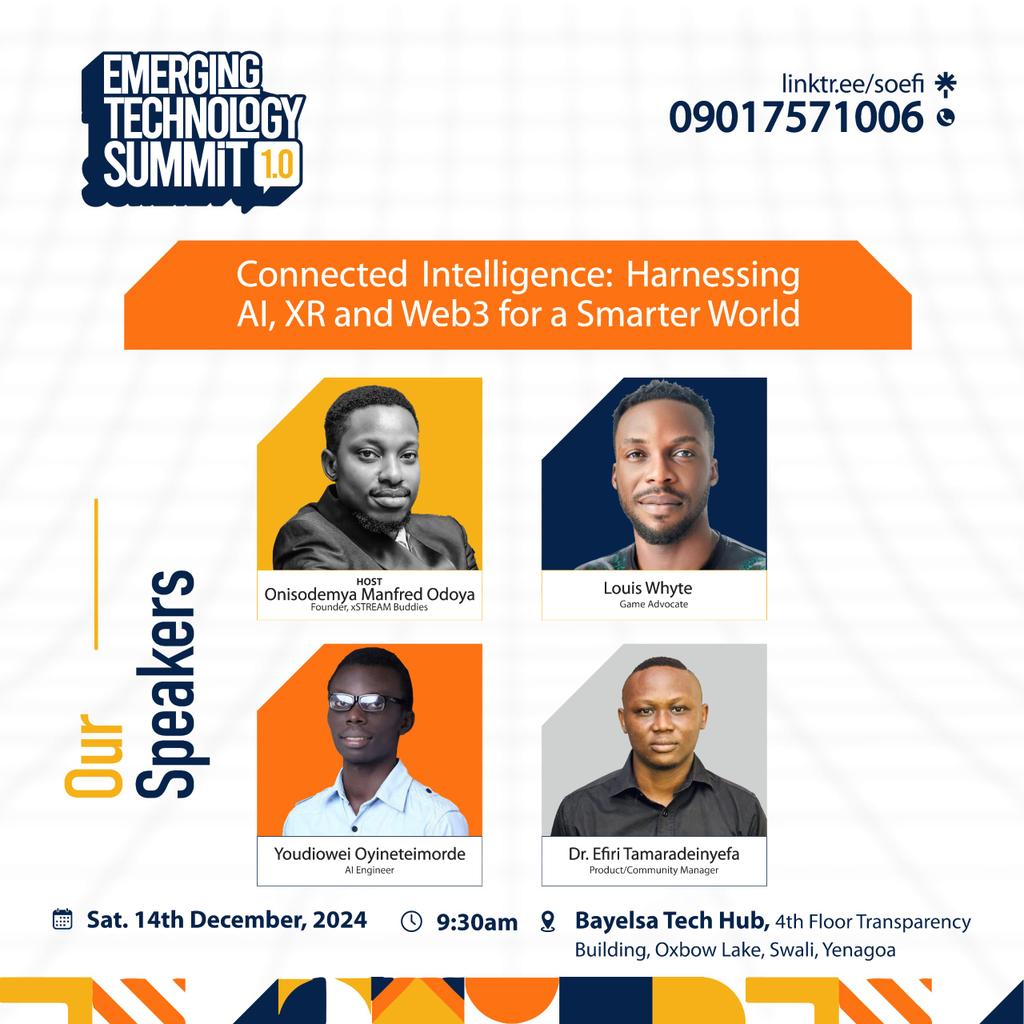 soefidevfound's tweet photo. We are bringing together the brightest minds in Tech!

Meet our incredible speakers for the day. 

They will be inspiring, igniting, and sharing their knowledge and experience with us at ETS 2024.

You won’t want to miss this Tech event for anything.
  #ETS2024
#ai #xr #web3 https://t.co/IO5eG9E6Yu