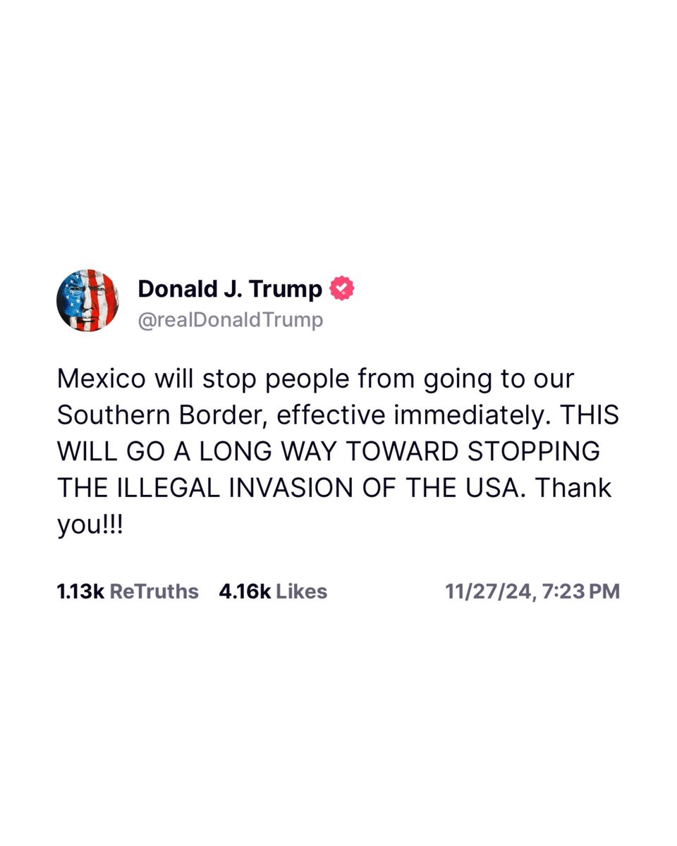 🚨🚨 BREAKING: President Trump has spoken with Mexican President Claudia Sheinbaum who has agreed to “stop Migration through Mexico, and into the United States, effectively closing our Southern Border.”

Nature is healing.