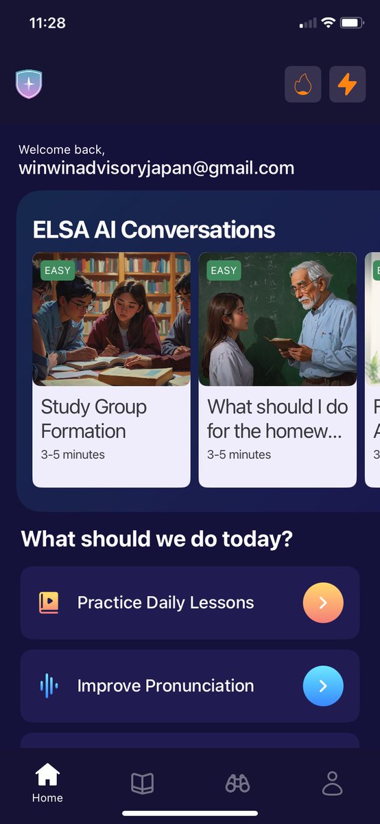 StudyPapa's tweet image. 最近はELSAで英会話を練習しています。ELSAのAIプランの永年プランを買っても、確か2万くらいでした。一昔前に一時間5000円払って英語の先生と英会話の練習をしたのを覚えています。今は、2万でAIと英語を永遠に練習できます。しかも、悪い所は全部教えてくれます。単語レベルで。時代は変わりました