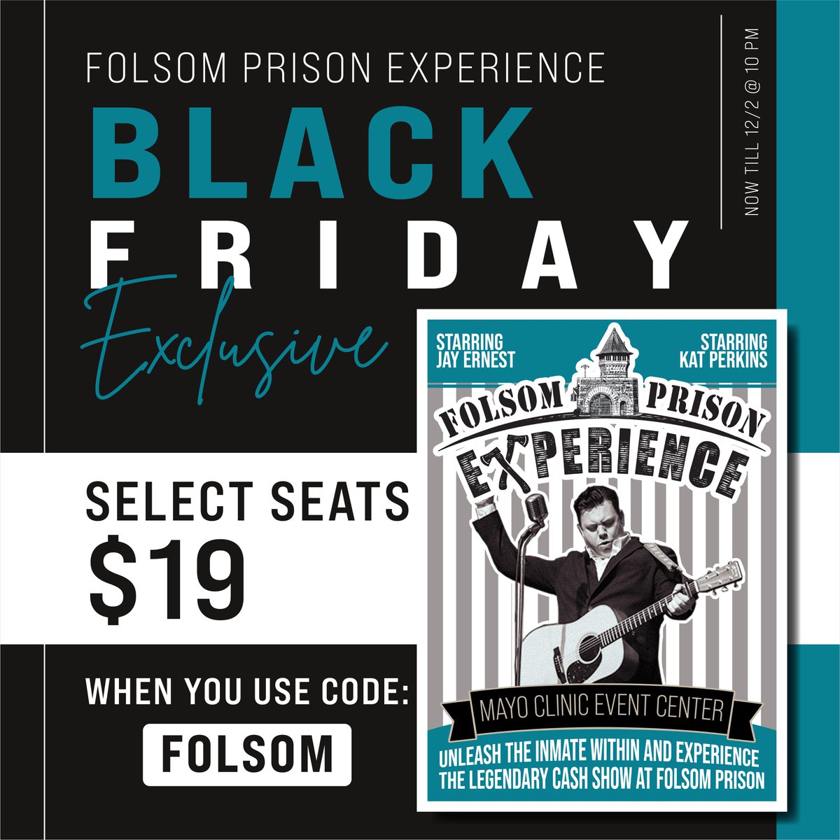 Mayo Clinic Health System Event Center (@mchseventcenter) on Twitter photo $19 Black Friday Exclusive!
Select tickets for the Folsom Prison Experience on 1/24 at the <a href="/MCHSEventCenter/">Mayo Clinic Health System Event Center</a> are $19 when you use code FOLSOM at bit.ly/TFPE124
*Plus applicable tax/fees. Offer valid till 10pm 12/2 or while supplies last. Not valid on previous purchases $19 Black Friday Exclusive!
Select tickets for the Folsom Prison Experience on 1/24 at the <a href="/MCHSEventCenter/">Mayo Clinic Health System Event Center</a> are $19 when you use code FOLSOM at bit.ly/TFPE124
*Plus applicable tax/fees. Offer valid till 10pm 12/2 or while supplies last. Not valid on previous purchases