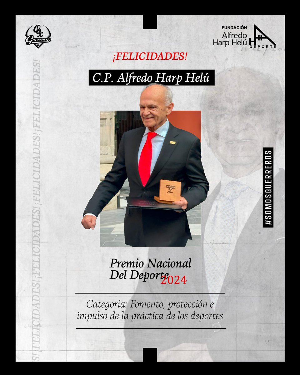 Extendemos nuestra felicitación al C.P. Alfredo Harp Helú y a la <a href="/FAHHdeporte/">FAHHdeporte</a> por haber sido galardonados con el premio Nacional del Deporte 2024🏆✨