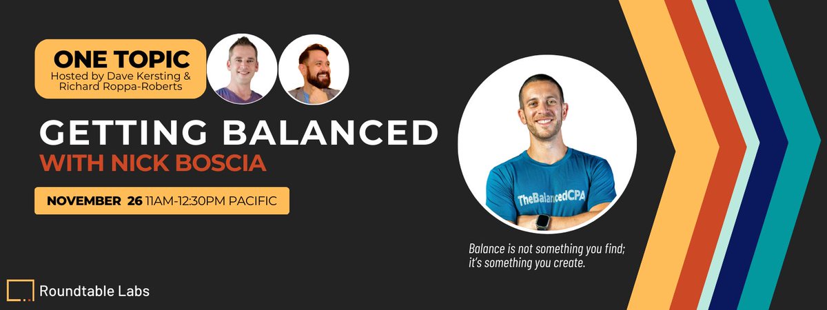 👏 Thank you Nick Boscia for hosting One Topic as our special guest!
Your insights on work-life balance were inspiring!
Join engaging conversations like this in the Roundtable Labs community today!
🔗  loom.ly/d1h6ilY
#OneTopic #WorkLifeBalance #RoundtableLabs #Capovario