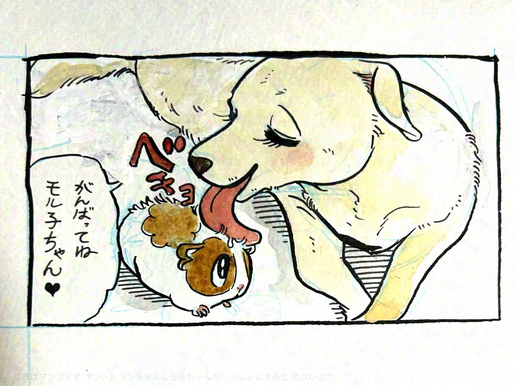 元気がないのでヨダレまみれのモルを描いたら、インクを手ですりまくって修正液まみれに 涙 
