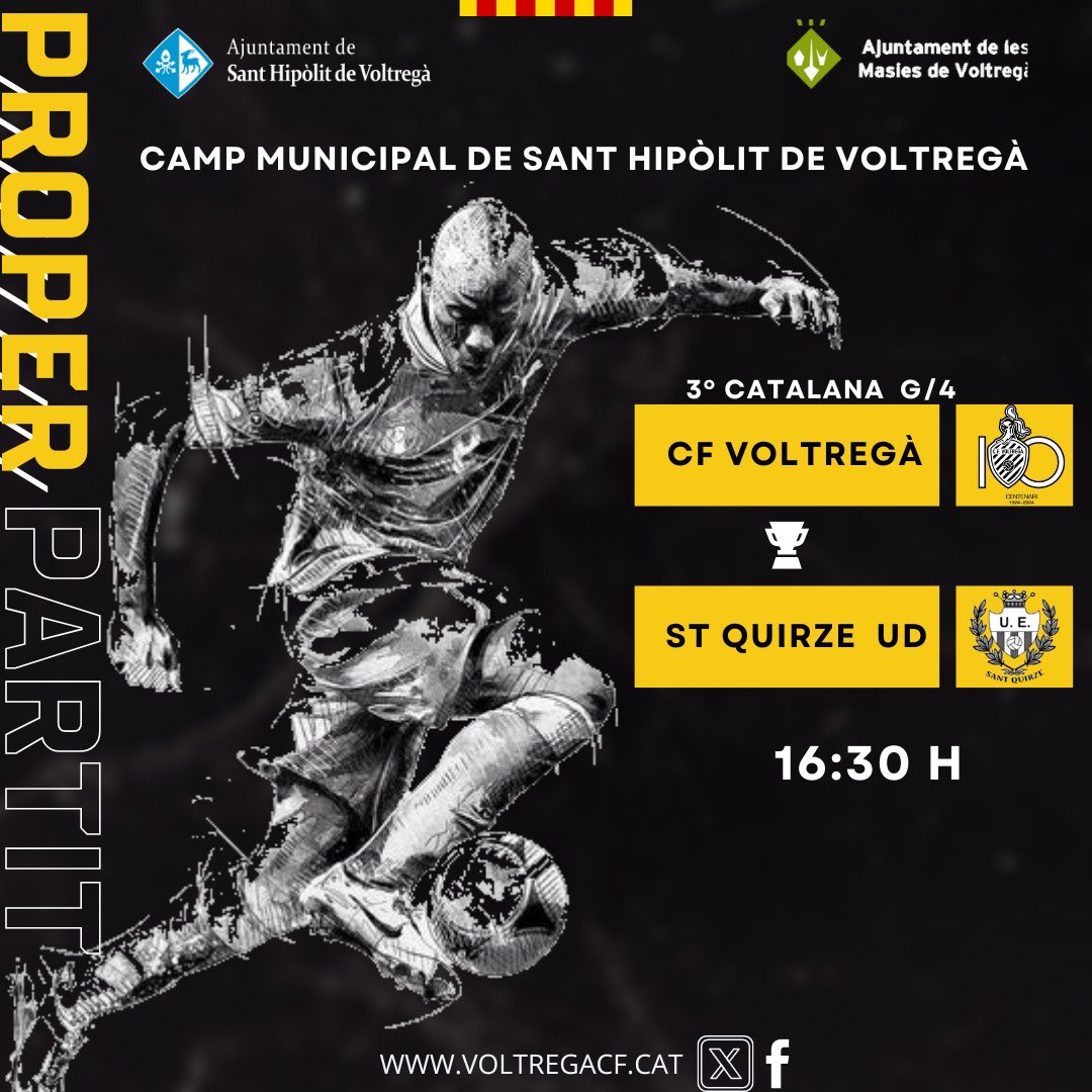 CF Voltregà (@cfvoltrega) on Twitter photo Aquesta setmana defensem el nostre camp davant el ST Quirze. 
Dissabte a les 16:30h
<a href="/CFVoltrega/">CF Voltregà</a>  vs <a href="/UESantQuirze/">UE Sant Quirze</a>  
Us hi esperem a tots!!!
#SomCentenaris # Va Voltregà #GrociNegre Aquesta setmana defensem el nostre camp davant el ST Quirze. 
Dissabte a les 16:30h
<a href="/CFVoltrega/">CF Voltregà</a>  vs <a href="/UESantQuirze/">UE Sant Quirze</a>  
Us hi esperem a tots!!!
#SomCentenaris # Va Voltregà #GrociNegre