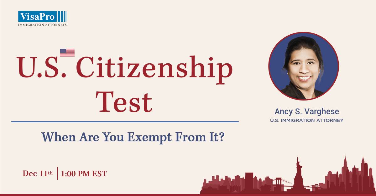 VisaProLaw's tweet image. One component of the US citizenship test is the ability to read, write, and speak English. Want to know more? Register today for a FREE Webinar bit.ly/3bZRsUv

#citizenshipinterview #citizenshiptest #uscitizenshipexam #uscitizenshipinterview #uscitizenshiptest