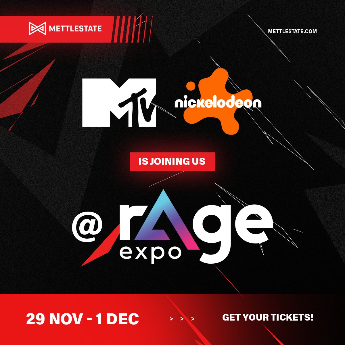 Calling all gamers! 🎮 <a href="/Nickelodeon/">Nickelodeon</a> &amp; <a href="/MTVAfrica/">MTVAfrica</a>  is teaming up with Mettlestate as our official broadcasting partner at rAge 2024!   

Whether you’re here for the high-stakes action, casual vibes, or just the love of gaming, we’re bringing all the excitement straight to your