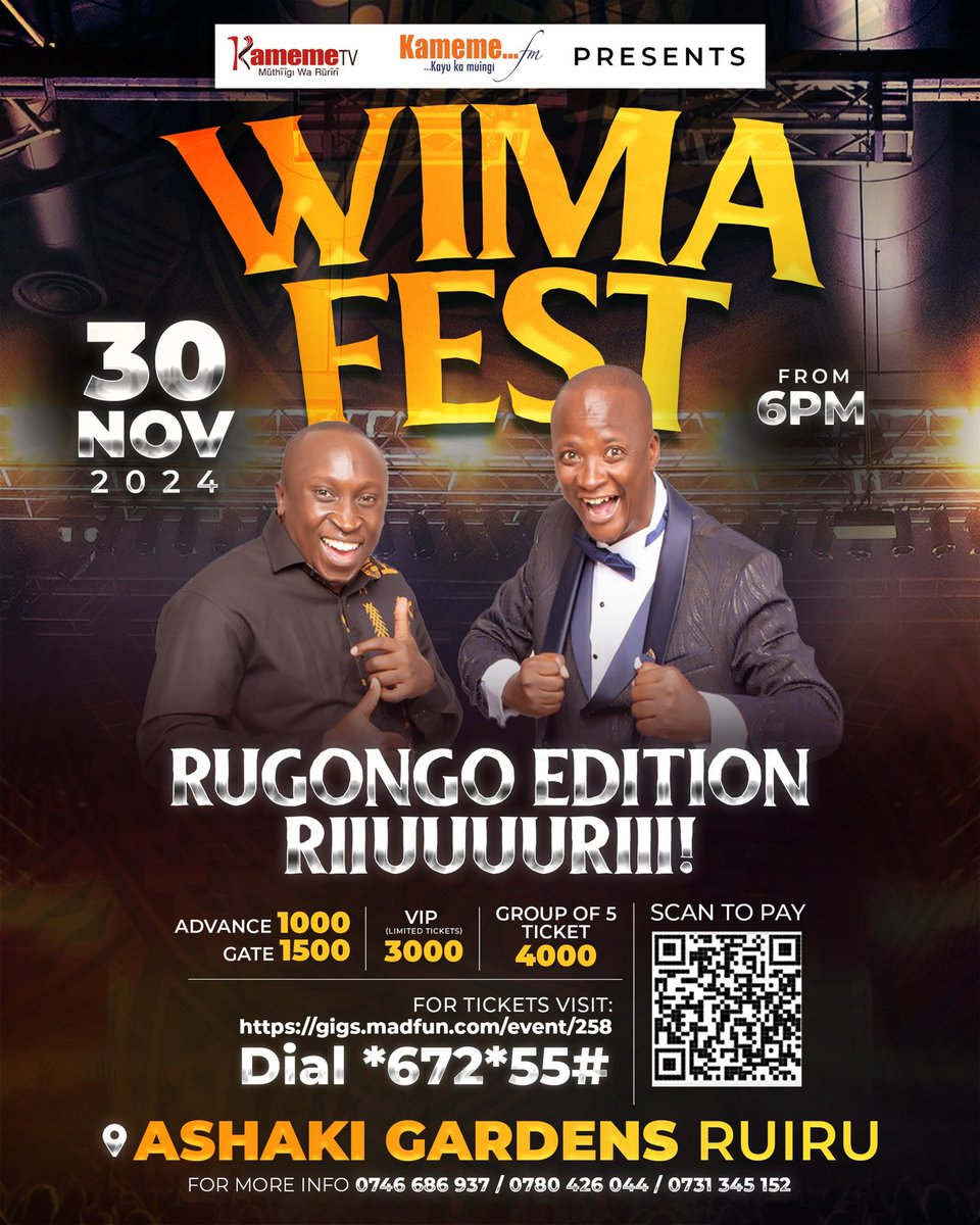 kameme101's tweet photo. Twatigia o thiku 2 tu #WimaFest ikinye tondu ni Saturday ino tariki 30! Guku tugatheka, twigangare, twegekwo na ngotoko ni Ngoni wa Thuita, Gathaiya Dennis na athekania angi mari gatu naruo rwimbo tugathiia bila kikomo 🔥 Tugakorwo Ashaki Gardens Ruiru kuuma 6PM mpaka che. https://t.co/rziPLTeNAY