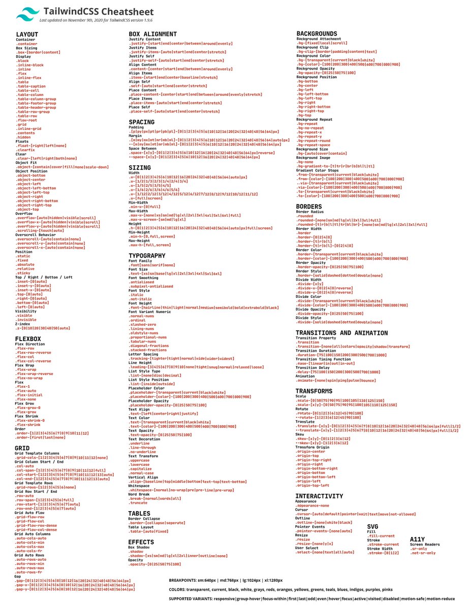 NahimaMadey's tweet photo. Complete Tailwind css Cheatsheet for Quick Reference: https://t.co/ceNtwPlkob