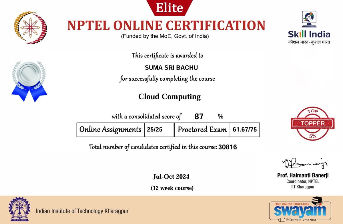 b_suma03's tweet photo. I’m happy to share that I’ve obtained a new certification: Cloud Computing (IIT Kharagpur) from @nptel_official !

#nptel
#certification
#cloud
#cloudcomputing
#services
#iit
#kharagpur
#top
#elite
#silver https://t.co/A3TxtEUFar