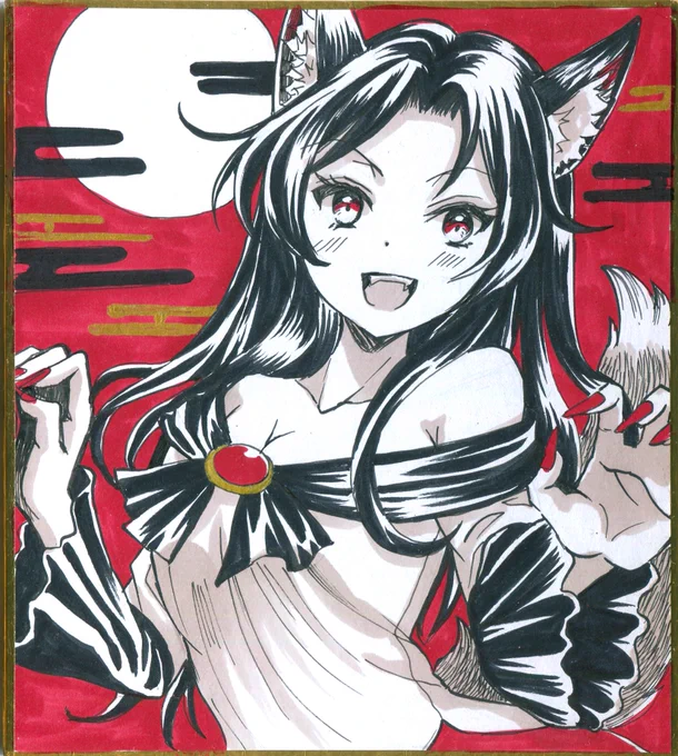 【アナログ絵】わかさぎ姫と蛮奇ちゃん、影狼さんの小色紙完成～草の根オンリーに持ち込みます 