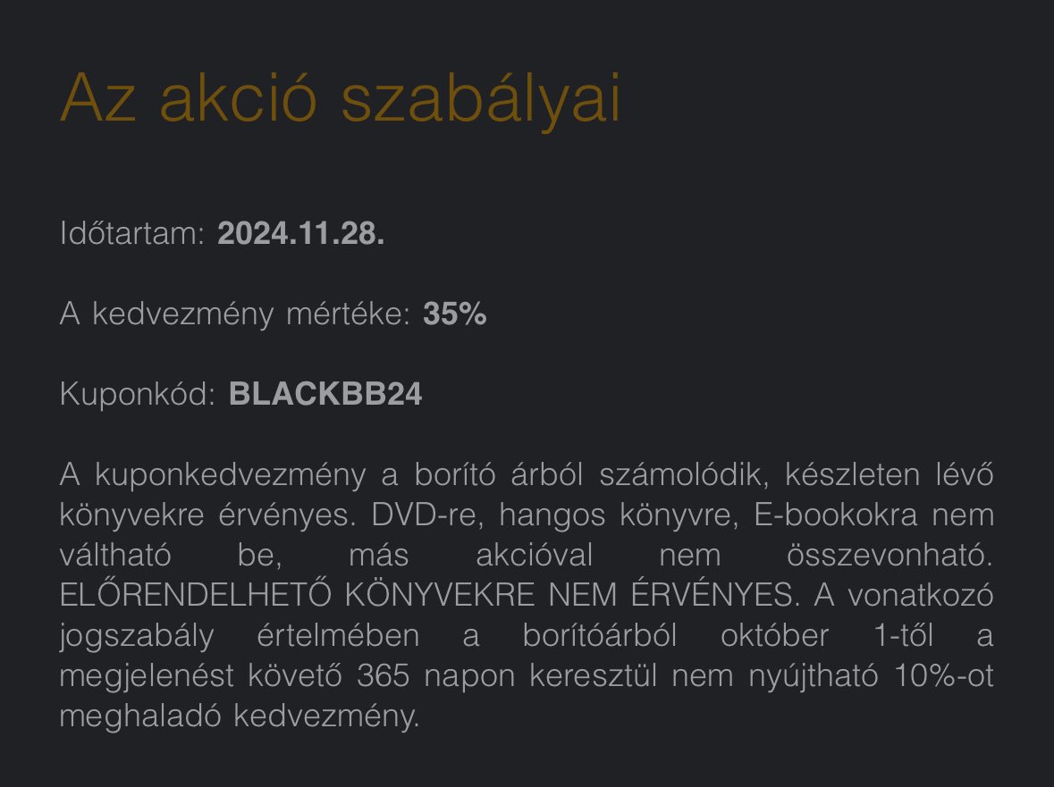 A #BLACKBB24 kuponkóddal ma 35% kedvezmény van a Book24-en.