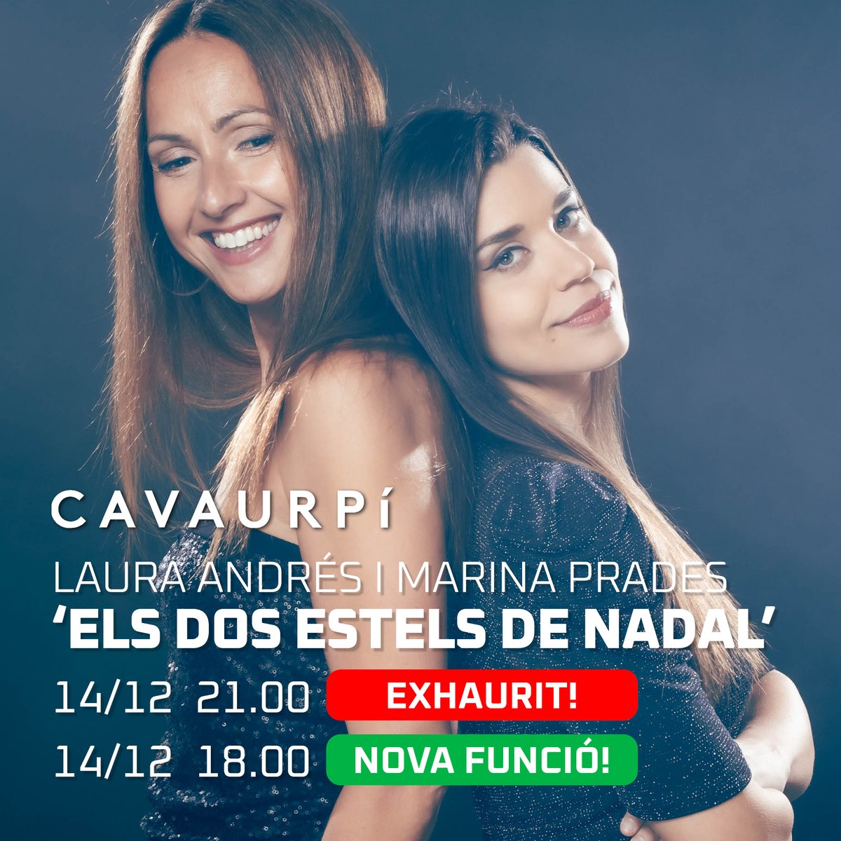 ❌ Funció 20.30 EXHAURIDA
🟩 NOVA FUNCIÓ a les 18.00❗

✅ 'Els dos estels de Nadal' amb Laura Andrés i Marina Prades
📅 Dissabte 14 de desembre, 18.00
📍 CavaUrpí #Sabadell (c. Sant Maties 5)
🎟️ Entrades a i.mtrbio.com/zbcohgpgxk