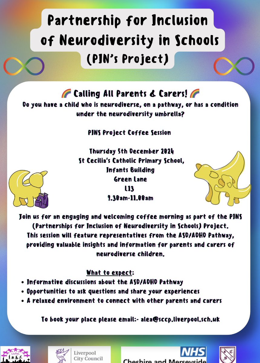 Join us at our next coffee morning 5 th Dec for advice and information from the ASD / ADHD pathway . Don’t miss this opportunity to gain valuable insight into the process of a diagnosis. #StCeciliasInclusion