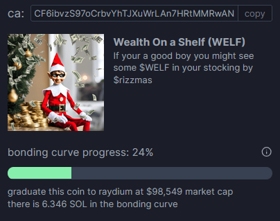 This is a gem I am telling you now!!!

Ticker is $WELF Be a good boy and you might see generational wealth before #RIZZMAS 
CF6ibvzS97oCrbvYhTJXuWrLAn7HRtMMRwAN2LBMpump