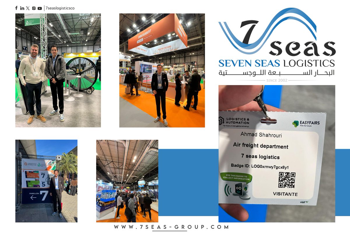 7SeasLogistics's tweet image. من مشاركة البحار السبعة في معرض (Logistics &amp;amp; Automation Madrid 2024) مدريد للوجستيات والأتمتة يومي 27-28 نوفمبر 2024 في مركز IFEMA.ممثل عنها السيد أحمد شحروري  @shahrouri.a
نهدف دائمًا إلى تعزيز خبراتنا في النقل وسلاسل الإمداد وتعزيز حلولنا العالمية
 #LogisticsAutomationMadrid