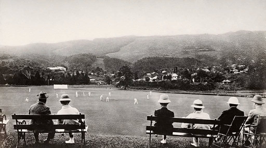 spectators watching cricket in Shillong over a century ago. could be the present-day Polo area, or the Garrison ground. photo credit: Indian Cricket Stadiums on FB.