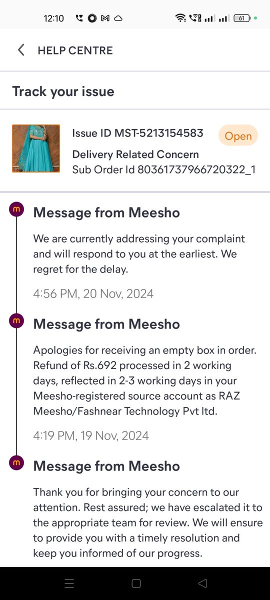 deepasrivasta's tweet photo. @meesho_support @Naresh11221 When will I get my refund it's pending from 29th Oct https://t.co/FYWV8m5YqC