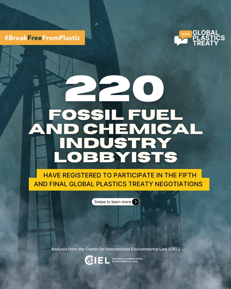 🚨 BREAKING: 220 fossil fuel and chemical industry lobbyists have registered for #INC5 — more than any other #PlasticsTreaty negotiation to date.