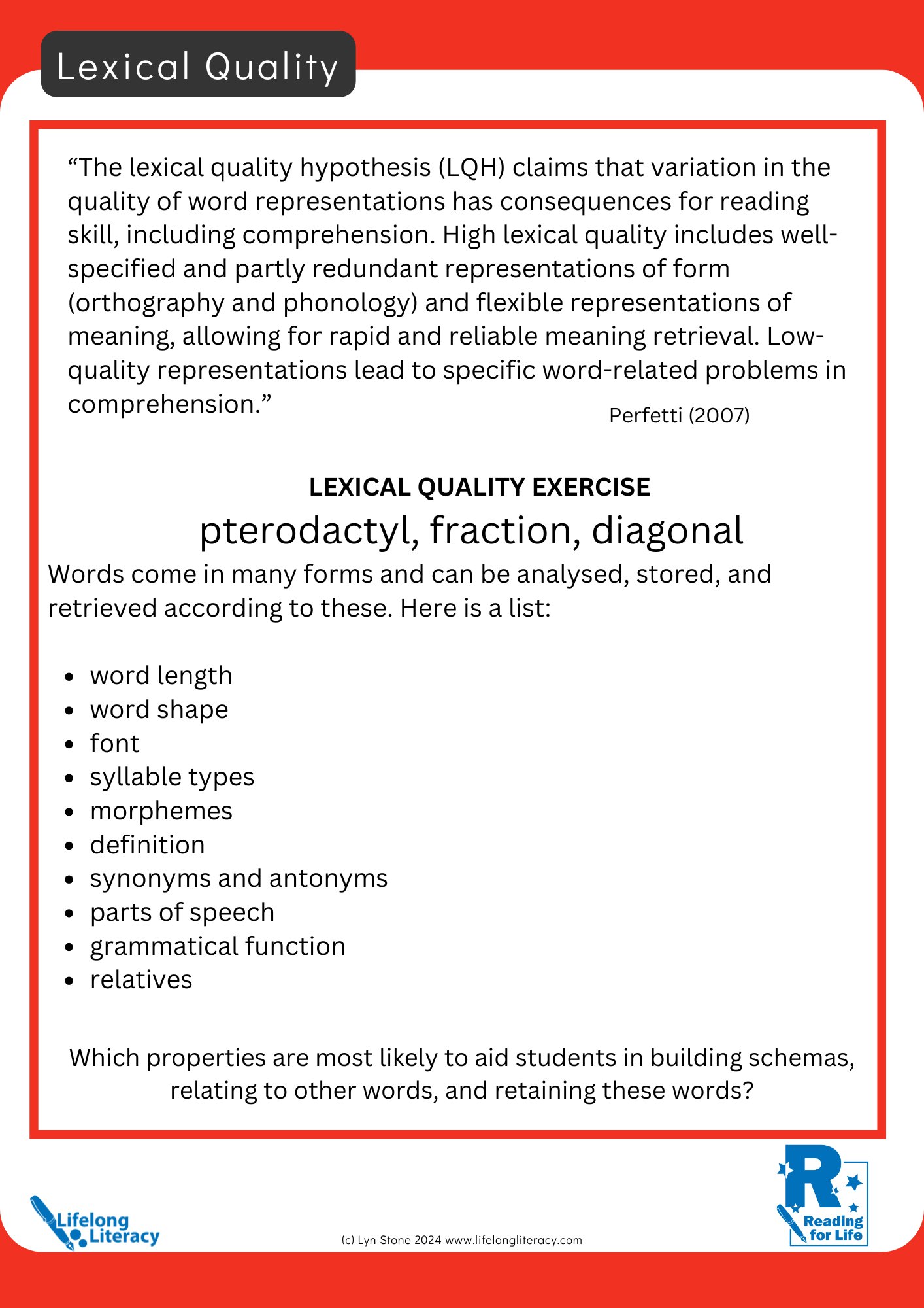 Lyn Stone on X: &ldquo;Lexical quality, a 🧵 Final #ReadingForLife 