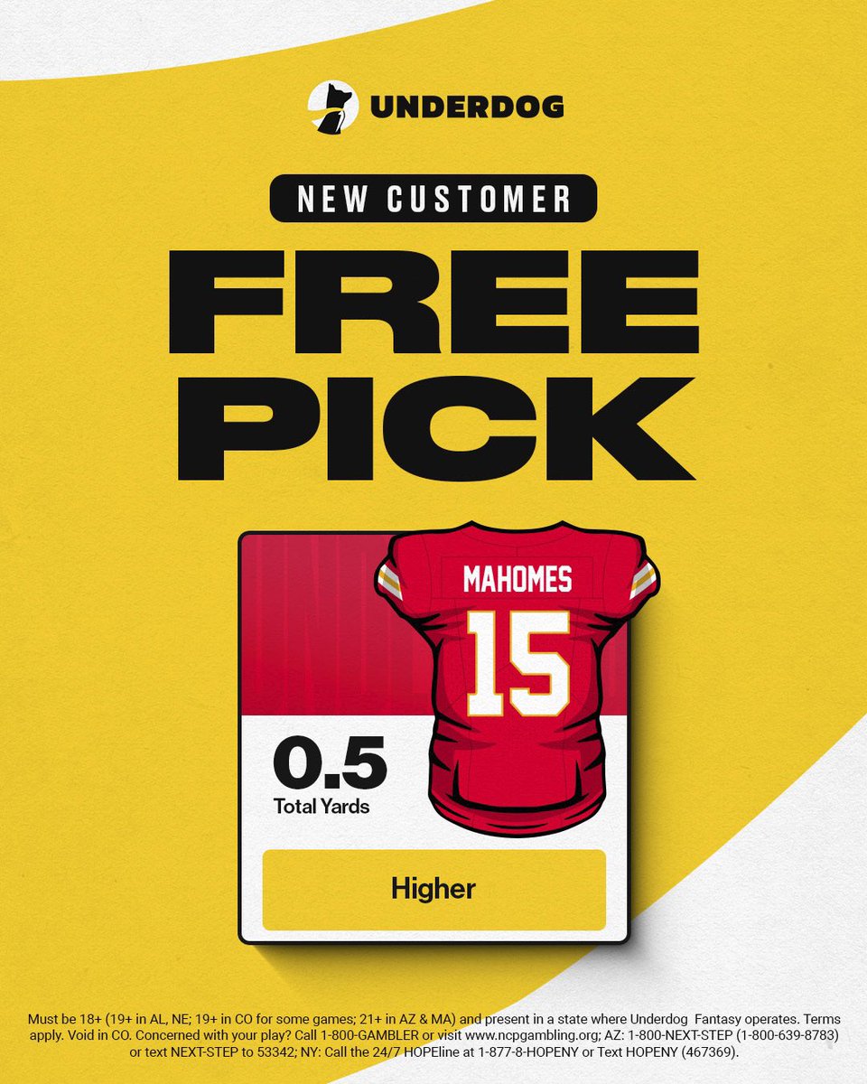 SiimplyGrinding's tweet photo. If Patrick Mahomes throws for ONE YARD you can WIN BIG this week‼️ *NEW* Customers only so sign up for Underdog using code: “GRINDING” &amp; get up to $1,000 in BONUS CASH💰 https://t.co/zKxRVLD5E9 #UnderdogPartner @UnderdogFantasy https://t.co/T0idLYiJV8