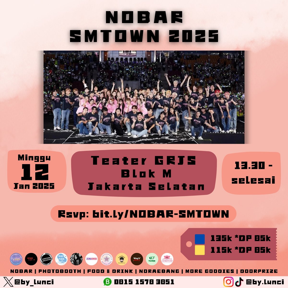 by_lunci's tweet photo. 📢CALLING ALL SMSTAN📢
•••
★ NOBAR &amp; NORAEBANG SMTOWN: JAKARTA ★

📍: Teater GRJS Bulungan, Blok M, Jakarta Selatan
📆: Minggu, 12 Januari 2025
🕐: 13.20ㅡend
🏷: 🟨 Rp115.000 or 🟦 Rp135.000

🔗Rsvp: https://t.co/CrodwzgjE9

⚠LIMITED SEATS⚠ https://t.co/J3I9i0l1ES