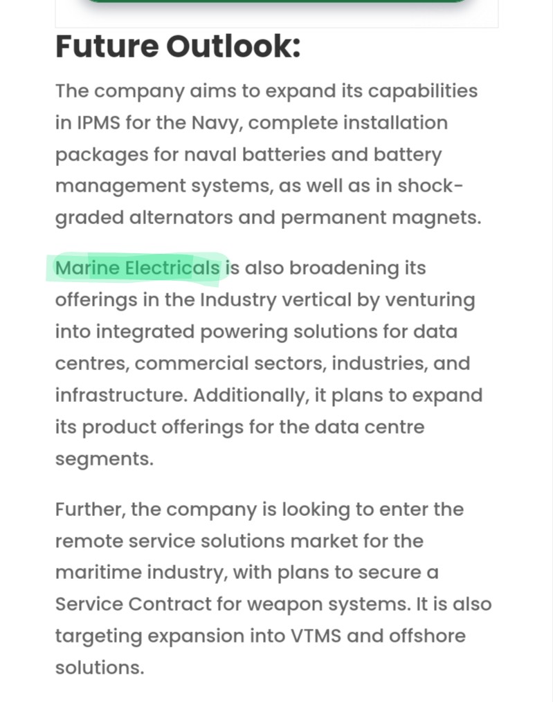ShridhantS's tweet photo. Defence&amp;Marins+ Vassel traffic management system+ DC = ???

#Marine electric limited 🤔

Future outlook;- 

The company aims to expand IPM for navy , naval battery &amp; battery mangement system 

• company plans to secure a service contract for weapon system 

Credit - trade brain https://t.co/sHt6iwG5dv