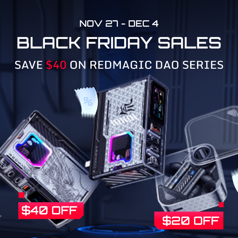 redmagicgaming's tweet photo. #REDMAGIC Black Friday Sales is here!
Save $20 off the #REDMAGIC9SPro or $40 off Dao Series products.
Limited quantity available, act fast!