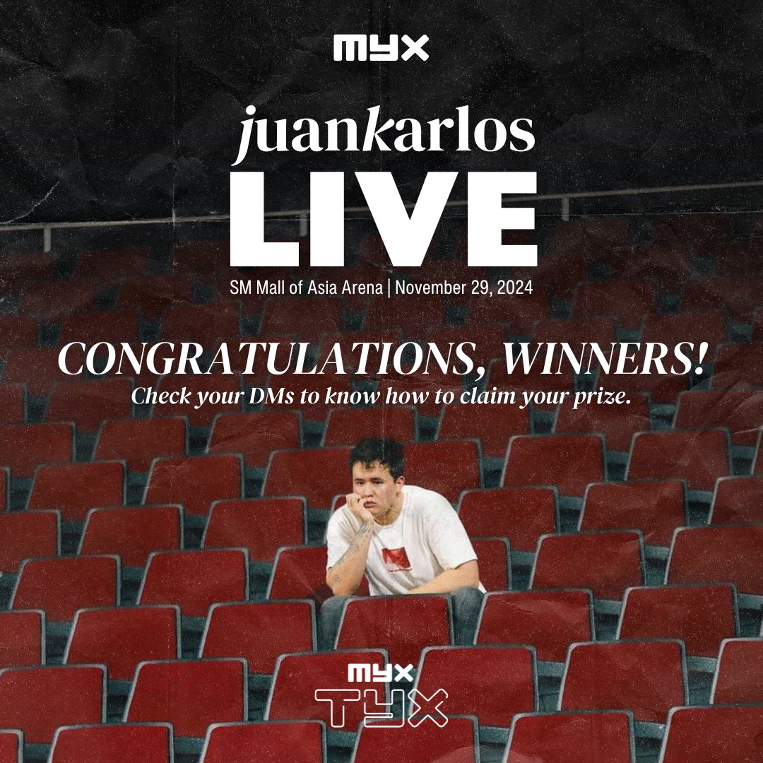 myxglobal's tweet photo. TARA NA SA MOA ARENA! ๐ถโจย
Thank you to everyone who joined #MYXTYX for Juan Karlos Live on November 29!ย Congratulations to all the winners and keep an eye on your inboxes for an official message.
#MYX https://t.co/WXWM3GAeB5