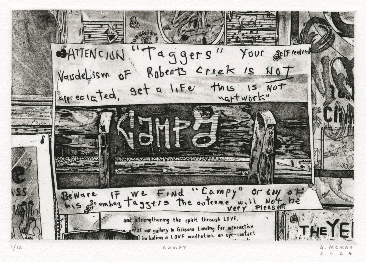 ajmckaystudio's tweet photo. Campy. Etching with aquatint, spitbite, drypoint, sugarlift and burnishing. 4”by6” plate impression on 8”by10” paper. Edition of 12. 2024.
📷: TR Trades Reproduction https://t.co/gDZyDmeXSe