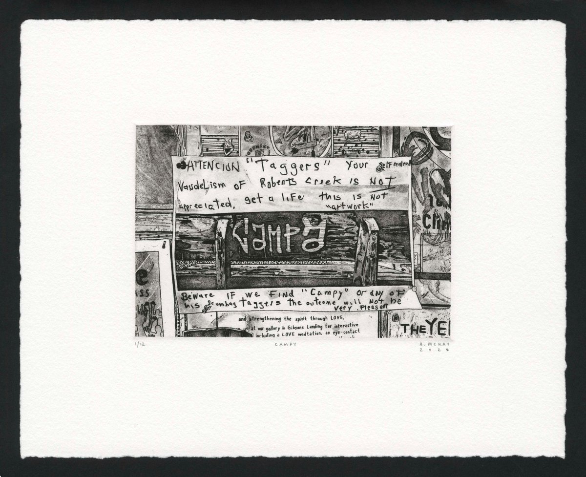 ajmckaystudio's tweet photo. Campy. Etching with aquatint, spitbite, drypoint, sugarlift and burnishing. 4”by6” plate impression on 8”by10” paper. Edition of 12. 2024.
📷: TR Trades Reproduction https://t.co/gDZyDmeXSe