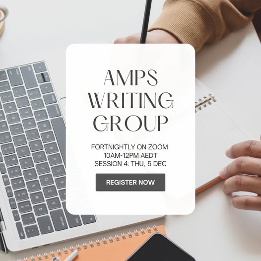#AMPSWritingGroup has one more session this year! Get motivated with other AMPS members - all levels of researchers are welcome! 🧑‍💻

Session 4: THU, 5 DEC
10 AM - 12 PM AEDT

Register now: eventbrite.com.au/e/amps-writing…

Not a member? It's free!: amps.org.au/membership/