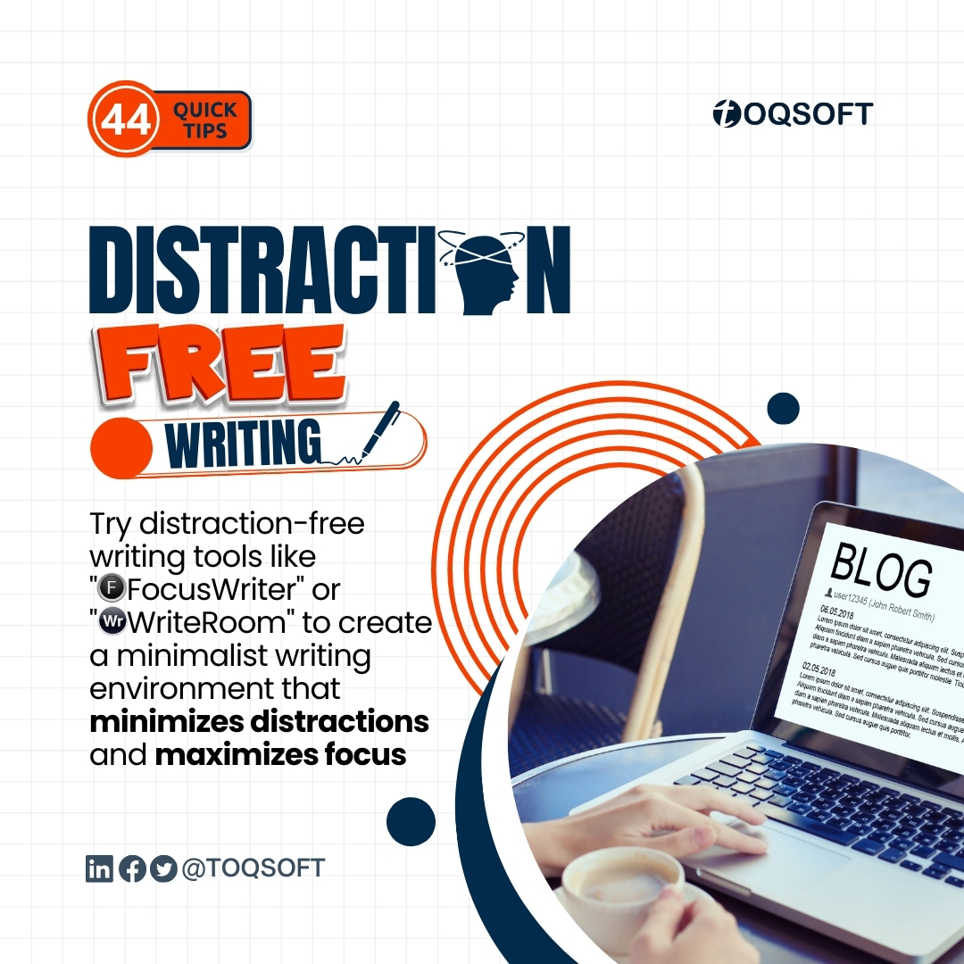 TOQSOFT's tweet photo. In a world buzzing with #notifications, pop-ups, and endless tabs, distraction-free #writing tools like #FocusWriter or #WriteRoom are a writer's sanctuary. These tools strip away the noise, leaving you with what matters most—your words!🖋️
#Tips #Hacks #tech #Productivity https://t.co/eEHkcNEjXV