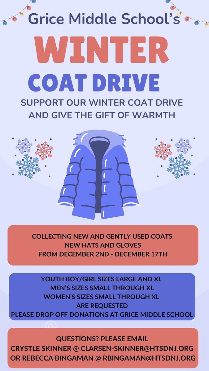 🧥❄️ Spread the warmth this season! Our Winter Coat Drive runs from December 2nd to December 17th. We’re collecting new or gently used coats to help those in need stay cozy all winter long. Let’s make a difference together! ❤️