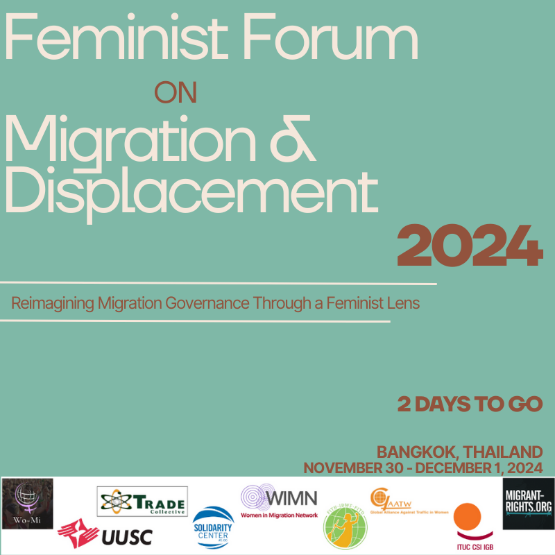 Just 2 days until the Feminist Forum on Migration and Displacement begins in Bangkok! We’re proud to co-organize this critical space to tackle the urgent issues of migration and displacement through a justice-centered, feminist lens.#FFMD2024 #FeministMigrationForum