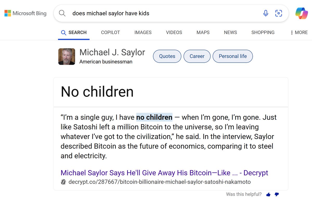 Had to check SearchGPT and Bing and they both got it right 

Decent AI search is hard to do and clearly, it takes more than a huge budget to make it work