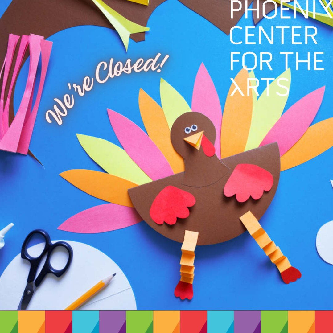 PhxCenterArts's tweet photo. Gobble, Gobble!  Happy Thanksgiving from your Phoenix Center for the Arts team 🤗🦃 Please be advised the center will be closed Thursday 11/28 and Friday 11/29 in observance of the holiday #Thanksgiving #Phoenixcenterforarts #Thankful https://t.co/O0WR6NDBxG