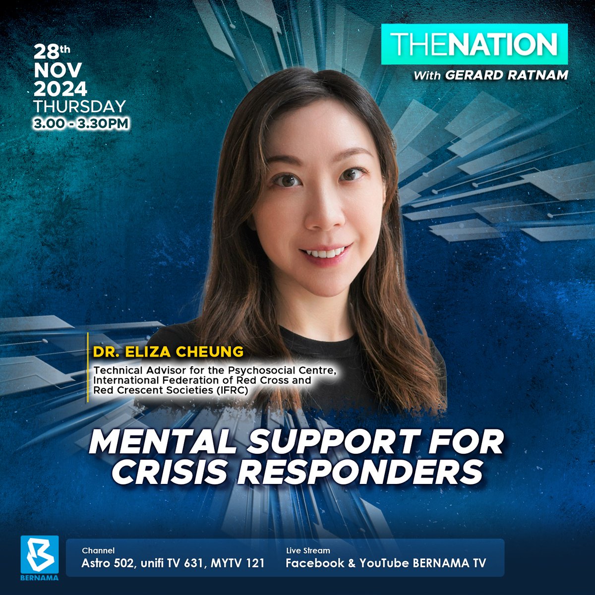 Humanitarian workers help affected communities in crises. But they can become overwhelmed by their duties &amp; need help themselves.

<a href="/ElizaYLCheung/">Eliza Cheung</a> #MHPSS technical lead <a href="/IFRC_PS_Centre/">Psychosocial Centre</a> speaks with <a href="/Gerardratnam/">Gerard Ratnam</a> <a href="/BernamaTV/">BERNAMA TV 🇲🇾</a> on caring for the carers, 3pm MYT

youtube.com/watch?v=Eq0oQF…