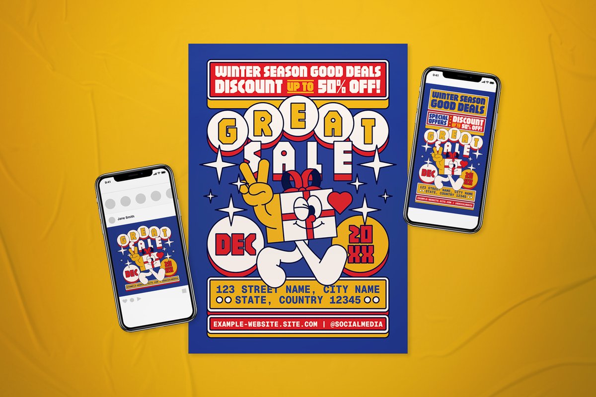 Check out 'Winter Season Good Deals Flyer Set' at <a href="/CreativeMarket/">Creative Market</a> -> crmrkt.com/jlbrjr #winter #season #holiday #midcentury #retro #vintage #character #gift #box #xmas #christmas #event #instagram #flyer #poster #instagramstory #story #sale #greatsale #fleamarket #ads #PSD