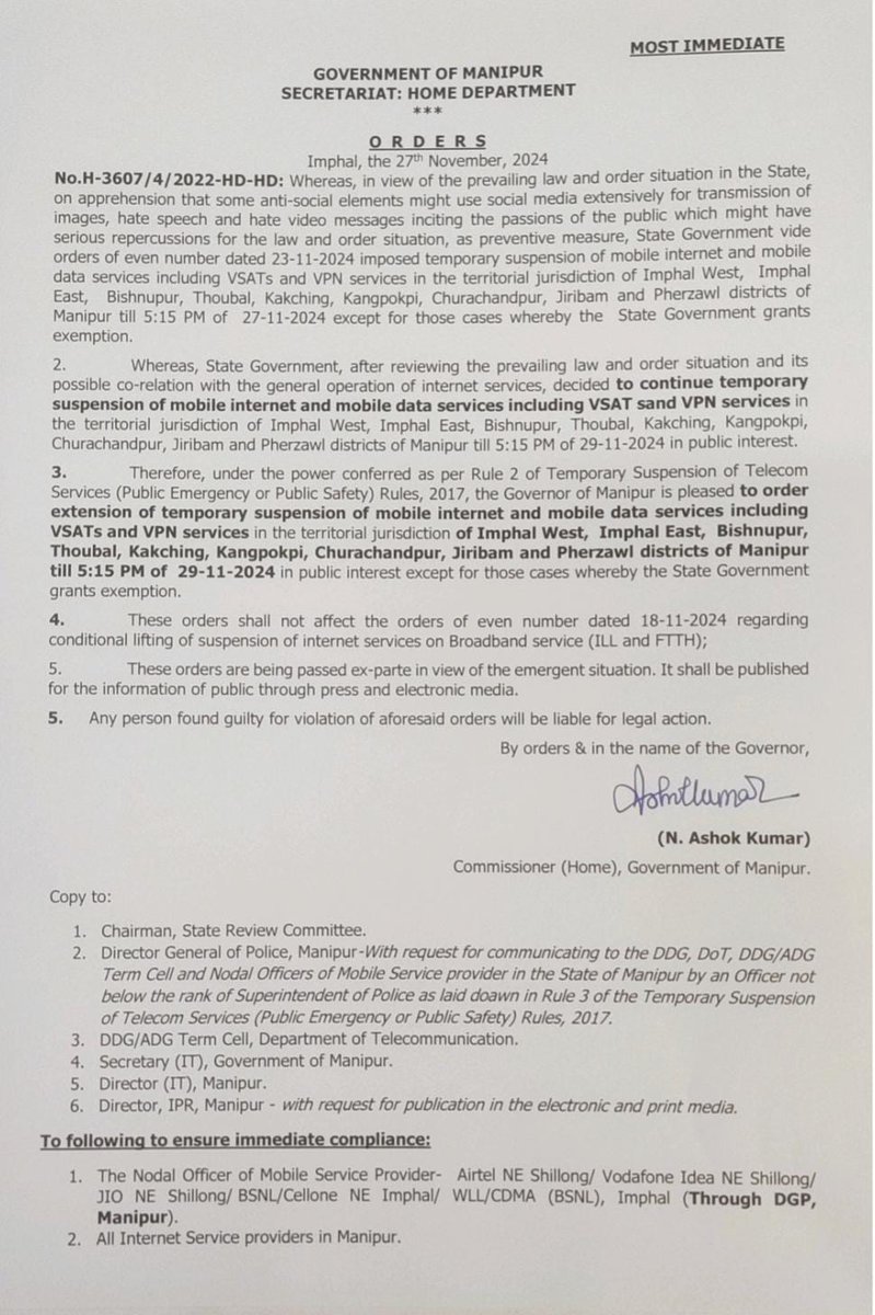 In the long-running unrest in Manipur, the internet ban has become a regular appearance to curb communication.
Is the true purpose to hinder both the communities from convening? Or to stop information from flowing out the troubled state to the rest of the world?

#ManipurViolence