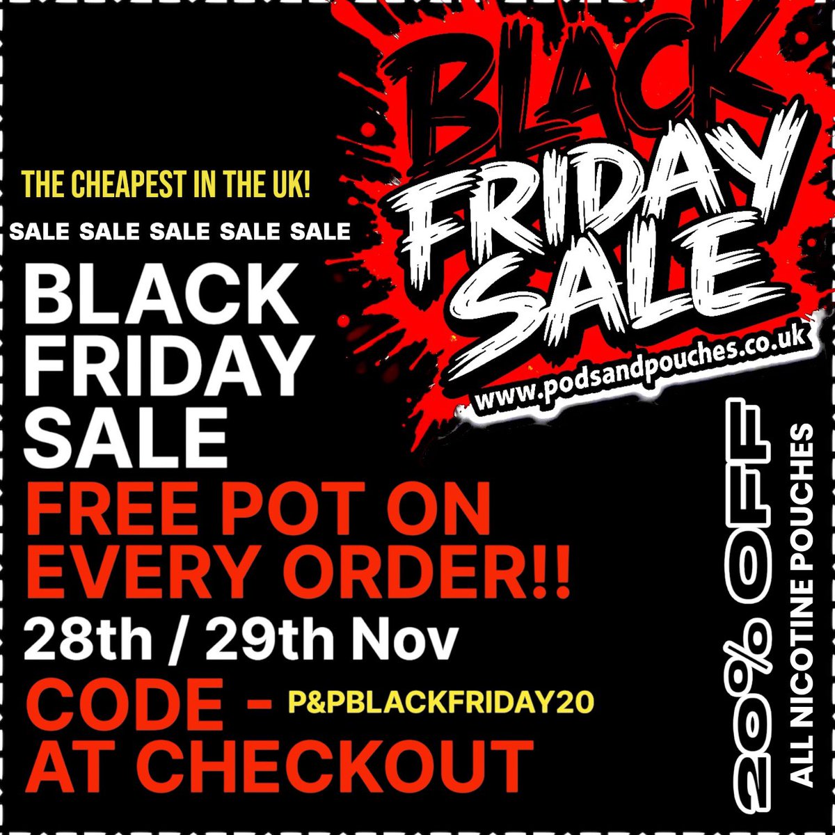 BLACK FRIDAY OFFER STARTS NOW!!
Already the CHEAPEST IN THE UK!! 
20% OFF USING - P&amp;PBLACKFRIDAY20
FREE CAN ON EVERY ORDER!!! 
UK NEXT DAY DELIVERY!!! 

podsandpouches.co.uk
