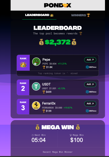 Pushed some W on <a href="/Pond0x/">Pond0x</a> #wPond 
Swap with this link to boost your rewards #Ferrari0x
pond0x.com/swap/solana?re…