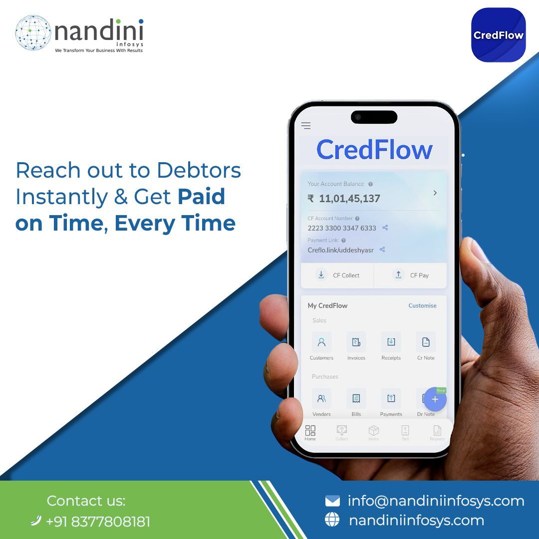 NIPL_HQ's tweet image. Say goodbye to payment delays! ⚡ With Credflow, instantly connect with debtors and ensure timely payments, every time. Speed up your cash flow and keep your business running smoothly.
.
.
.
.
#NIFY #nandiniInfosys #NIFYbusiness #growwithcredflow #credflow #credflowbusiness
