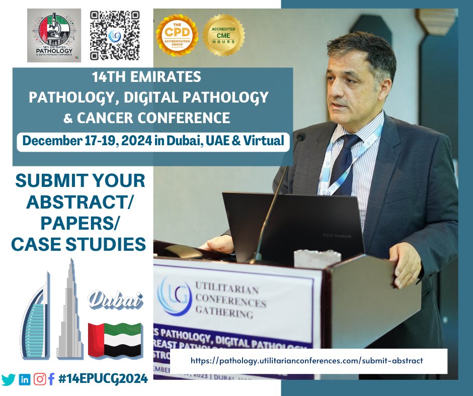 Pathology Experts (@pathologyexper1) on Twitter photo The 14th Emirates Pathology, Digital Pathology & Cancer Conference, from Dec 17-19, 2024 in Dubai, UAE & Virtual. Invites the submission of abstracts for oral and poster presentations. 
 
Submit here: pathology.utilitarianconferences.com/submit-abstract
WhatsApp us at: +44 7723 493307
#Pathology The 14th Emirates Pathology, Digital Pathology & Cancer Conference, from Dec 17-19, 2024 in Dubai, UAE & Virtual. Invites the submission of abstracts for oral and poster presentations. 
 
Submit here: pathology.utilitarianconferences.com/submit-abstract
WhatsApp us at: +44 7723 493307
#Pathology